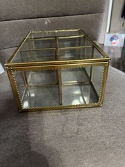 Vintage Hollywood Regency Brass And Glass Tabletop Curio 6 Compartment Display