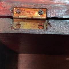 Antique 19thC Red Lacquer Desktop Storage Box 18in Small Asian Document Chest