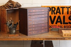 c.1910s Antique Parts Advertising Compression Springs Cabinet Vtg Drawers Oak