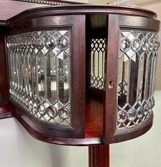 Antique Victorian Jeweled & Beveled Leaded Glass Back Cupboard – 1890s #22467