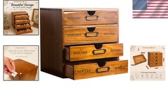 Vintage 4-Drawer Stackable Apothecary Cabinet – Elegant Wood Desk Organizer