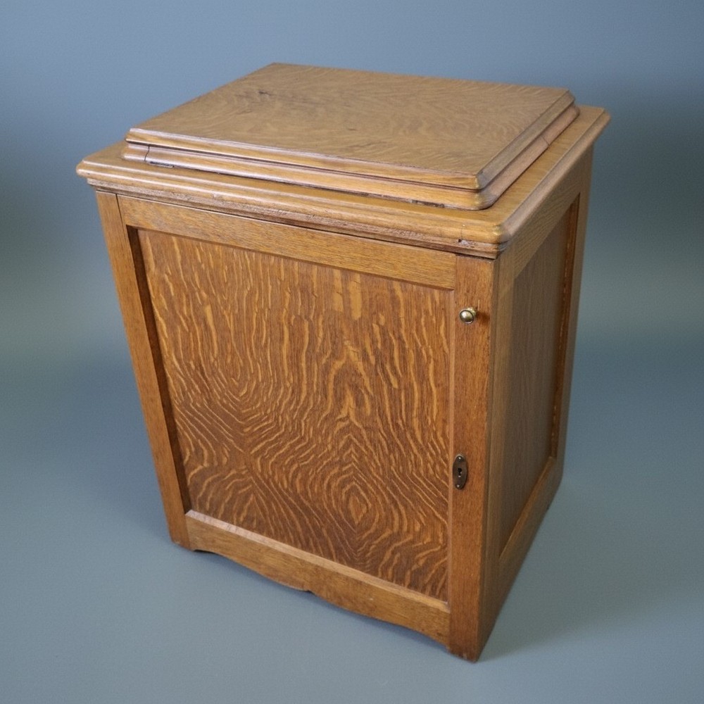 Tiger Oak Sewing Machine Cabinet Empty Antique Wood Workstation Side Table Flip