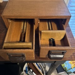 Vtg Antique Two (2) Drawer Oak Library Card Catalog Index File Cabinet Wood Box