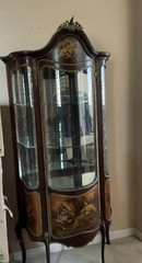 Vintage French Bombay Hand Painted Curio Cabinet with Bubble Glass