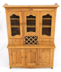 Country French Vintage Wine Rack Two-Piece Pine Step-Back Hutch