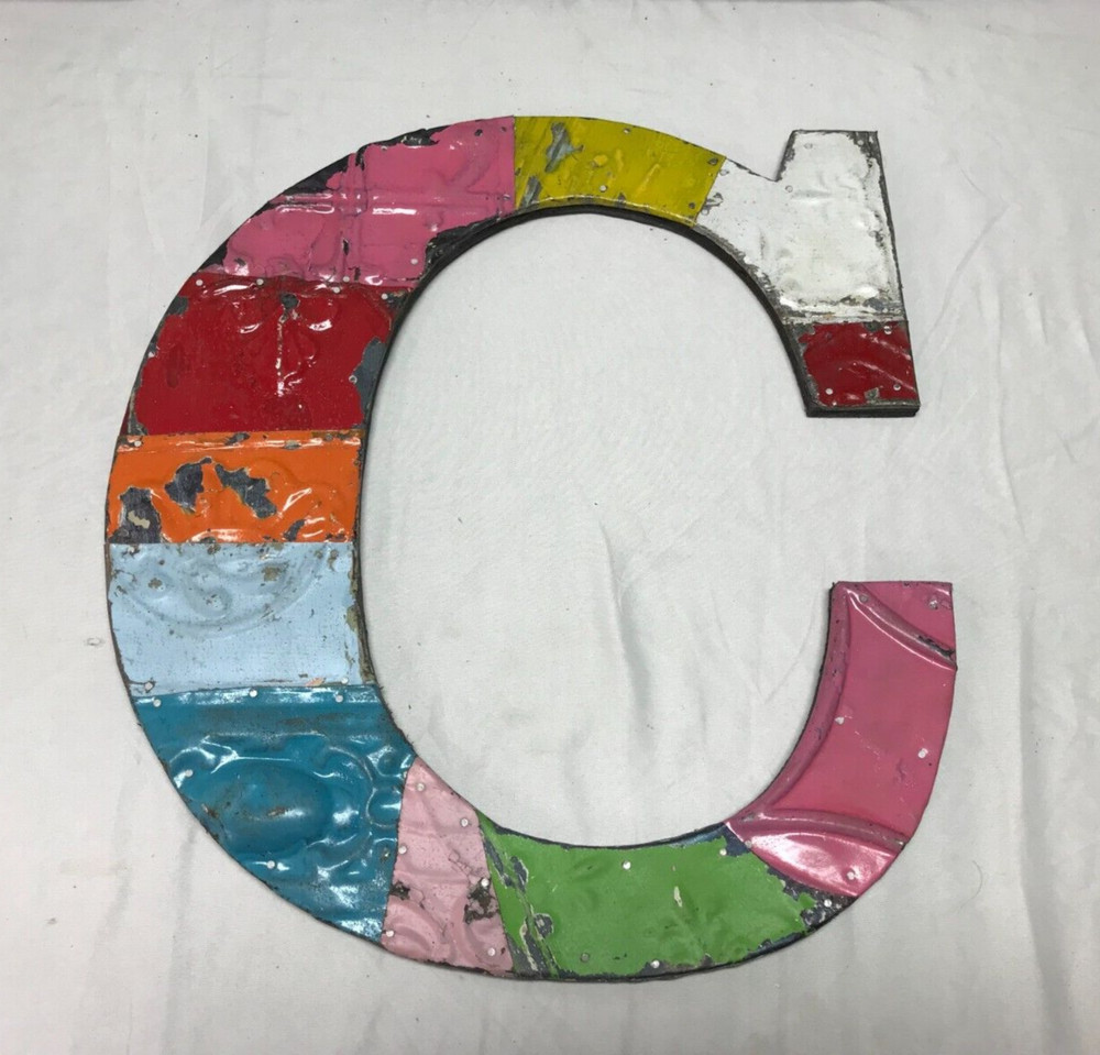 Decorative Salvaged Tin Ceiling 17″ Patchwork Mix Color Metal Letter C 1595-23B