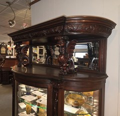 Antique Mahogany Carved Griffon Hooded China Cabinet – RJ Horner – Original