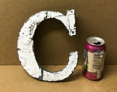 Decorative Salvaged Tin Ceiling 8″ Patchwork Shabby White Letter C Metal 186-26B