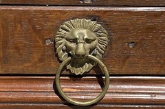 ANTIQUE GEORGE III OAK SPECIMEN OR VALUABLES CABINET WITH LION’S HEAD MOUNTS