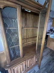 Two Piece Vintage China Cabinet Set Brown Glossy Finish