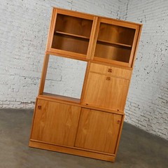 Scandinavian Modern Teak 4 Part Triple Stacked Secretary Display Cabinet Dry Bar