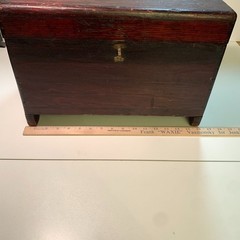 Antique 19thC Red Lacquer Desktop Storage Box 18in Small Asian Document Chest