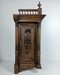 Stunning Antique Corner Cabinet Hand Carved Wood French Breton for left corner W