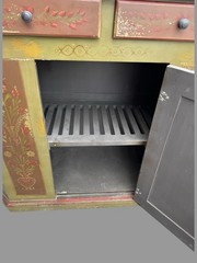 Primitive Antique French Country Style Floral Paint Decorated Step Back Cupboard