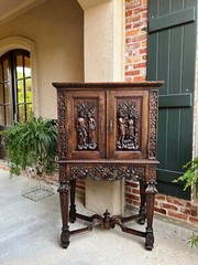 Antique French Carved Walnut Cabinet Bar Renaissance Wine Server Baroque