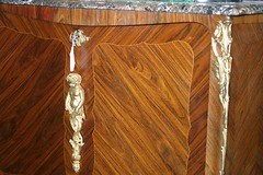 ANTIQUE FRENCH LXV STYLE BRONZE DECORATIONS, MARBLE TOP 19 C. SECRETARY ABADANT