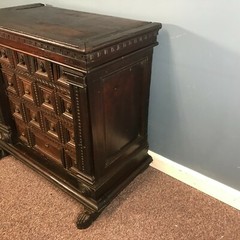 17th Century English Multi Drawer Carved Oak Spice Cabinet Table