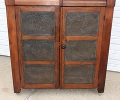 Square Nailed Walnut Pie Safe Jelly Cabinet Cupboard Top Drawers Fan Punch Tins!