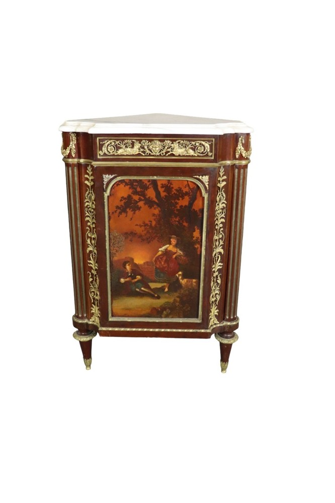 Rare Signed Millet Vernis Martin Paint Decorated French Louis XVI Corner Cabinet