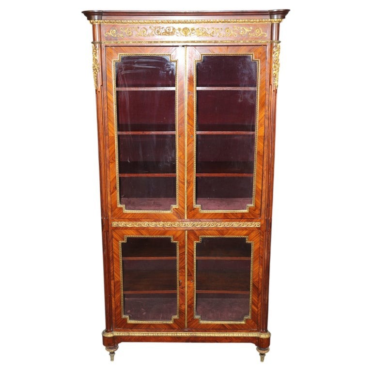 19th c French Louis XVI Style Bronze Ormolu Mounted Curio China Cabinet