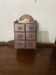 Vtg Wall Hanging 6 Drawer, Spice Cabinet / Box, Sunburst Apothecary Drawers Wood