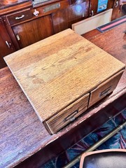 Vintage Wood Card Catalog 2 Drawer Oak Library Desk File Cabinet