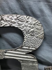 Decorative Salvage Tin Ceiling 16″ Patchwork Silver Metal VTG Letter R 224-25B