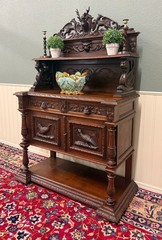 Antique French Renaissance Revival Hunt Buffet Server Sideboard Dark Oak 19C
