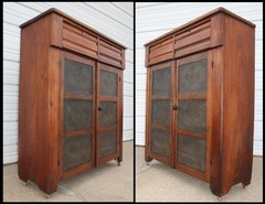 Square Nailed Walnut Pie Safe Jelly Cabinet Cupboard Top Drawers Fan Punch Tins!