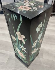 Oriental Asian Chinoiserie Lacquered Media Storage Cabinet Birds Flowers Texture