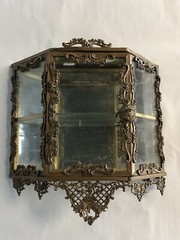 Hollywood Regency Gilt Brass & Glass Rococo Revival Wall Enclosed Display Case