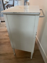 Antique White Metal Cabinet with Drawer, Shelves, and Cupboard Door