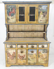 Rare Phenomenal Solid Teak Country Paint Decorated Painted Farm Style Cupboard