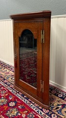 Antique English Corner Cabinet Carved Oak Hanging Wall Cabinet Storage c.1920s