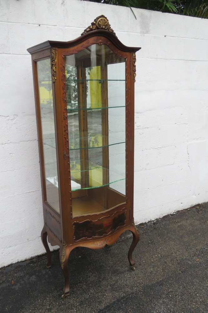 French Late 1800s Painted Vitrine Display Curio Cabinet Cupboard 5607
