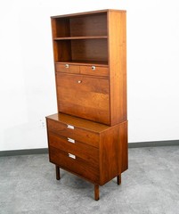 Mid Century Modern China Cabinet Hutch Bassett Walnut Drop Desk Vintage Drawers