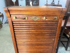 Antique Quarter Sawn Oak Tambour Pull out Drawer Filing Cabinet Circa 1900