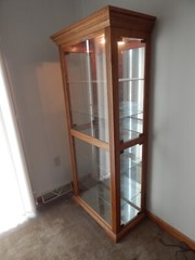 Vintage Curio Cabinet Wood & Glass; Lighted, Mirrored, Glass Shelves Eagle Ind.