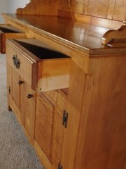 Circa 1953 BONENBERGER Tiger Maple 2 PC Kitchen Dining Stepback Cabinet Hutch