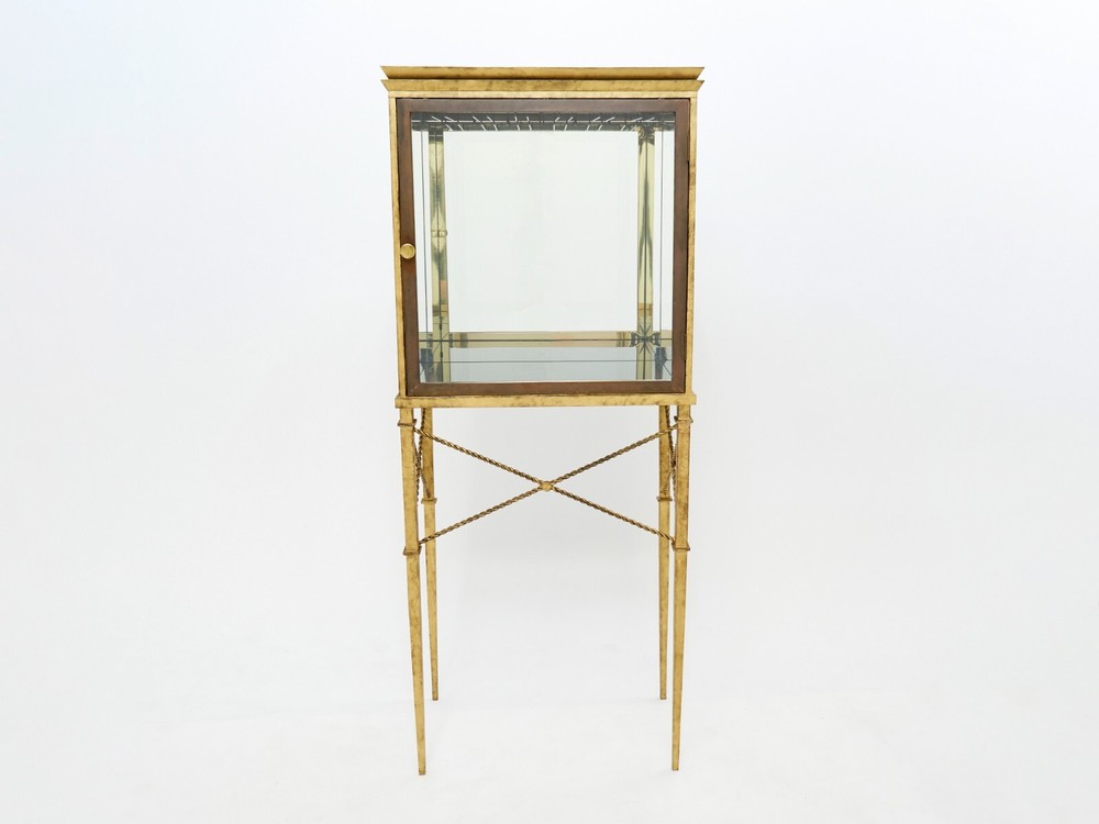 French gilded iron mirrored and brass bar cabinet vitrine 1920s