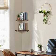 Demigo Corner Shelf Wall Mount, Set of 2 Solid 11.8 x 16.5 inches, Brown