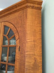 Tiger maple antique reproduction corner cupboard, custom made