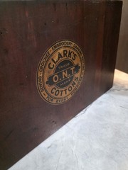 Antique Clarks ONT 5 Drawer Spool Cabinet Wood Glass Front Sewing Display Chest