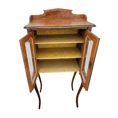 19th C French Walnut Curio Cabinet Display Vitrine Glass Doors Cabriole Legs