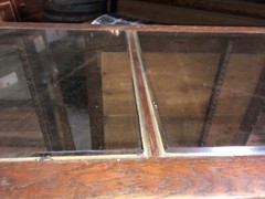 c1900 vintage oak glass floor country store case 98x 42.5 x27 reeded column edge