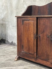 Antique Primitive Hardwood Cupboard, Scalloped Gallery, Hand-Forged Iron 19th C.