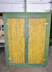 Antique Primitive Pie Safe Kitchen Cupboard Green Yellow Jelly Cabinet Pantry
