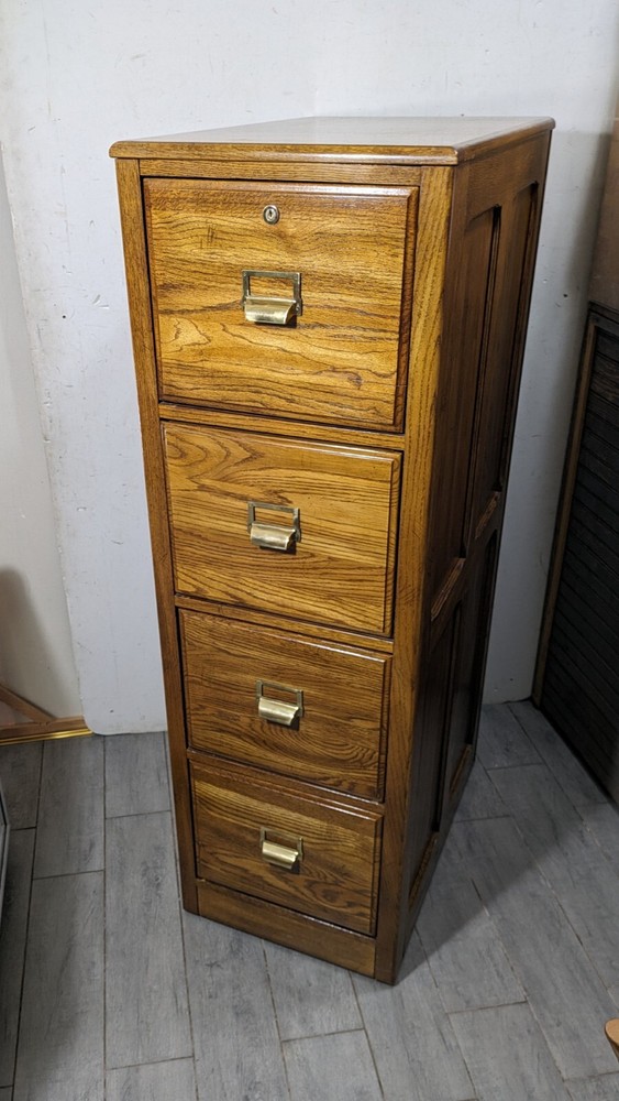 Vintage National Mt. Airy Solid Oak Wood 4-Drawer File Cabinet Mission Style