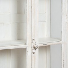 19th-Century French White Painted Oak Bookcase Display Cabinet with Glass Doors
