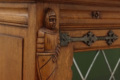 Renaissance Antique Oak Bookcase or Bar Cabinet, Knights #56779